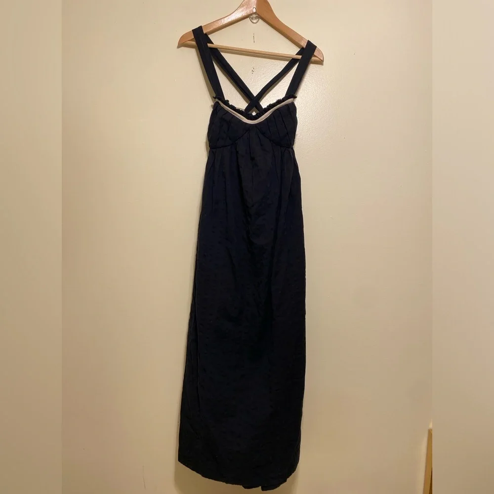 Free People Free- Est Open Black Strappy Maxi Dress with pockets Size L